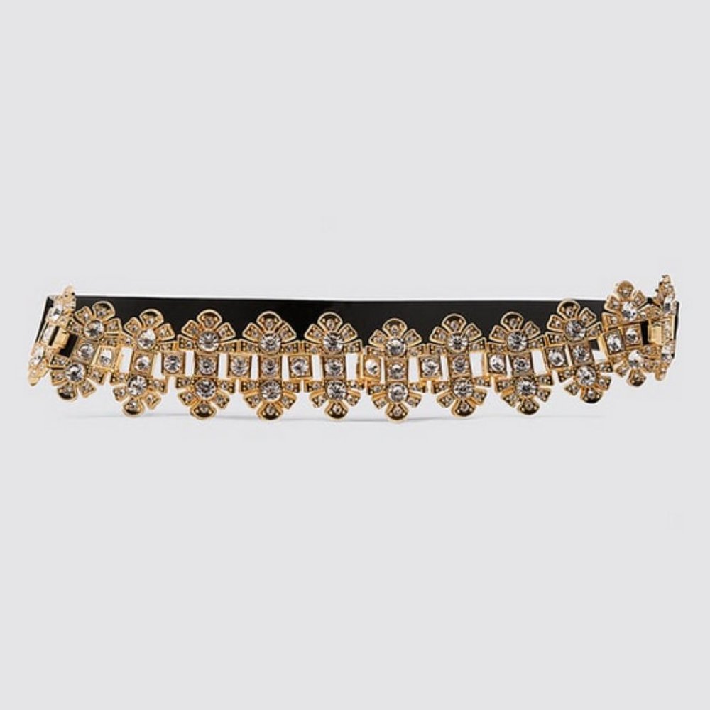 RARE - Sold Out! ZARA New w/tag Velvet Belt with Jewels Black Gold 80 S